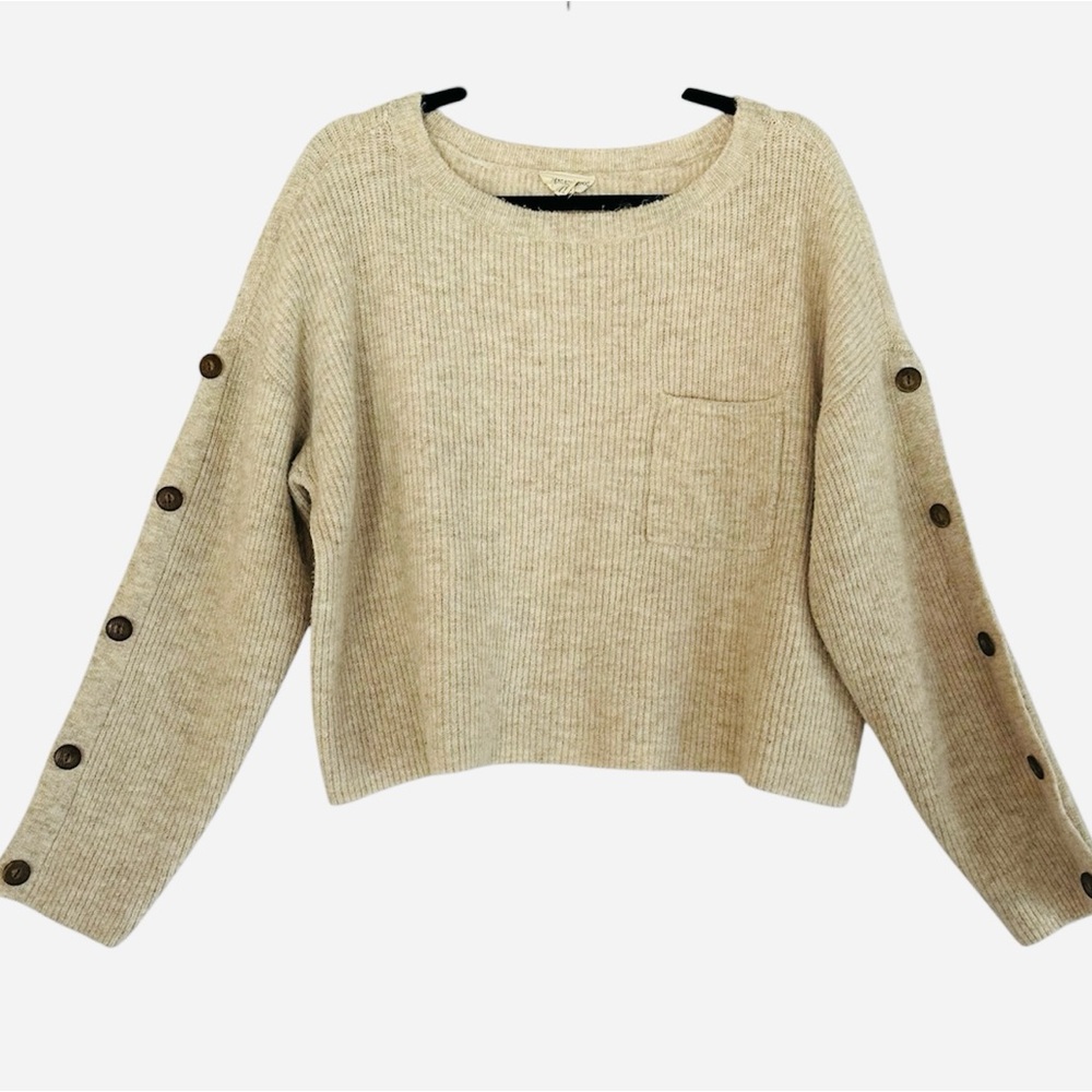 The General Good Cozy Beige Knit Cropped Sweater with Buttons XL